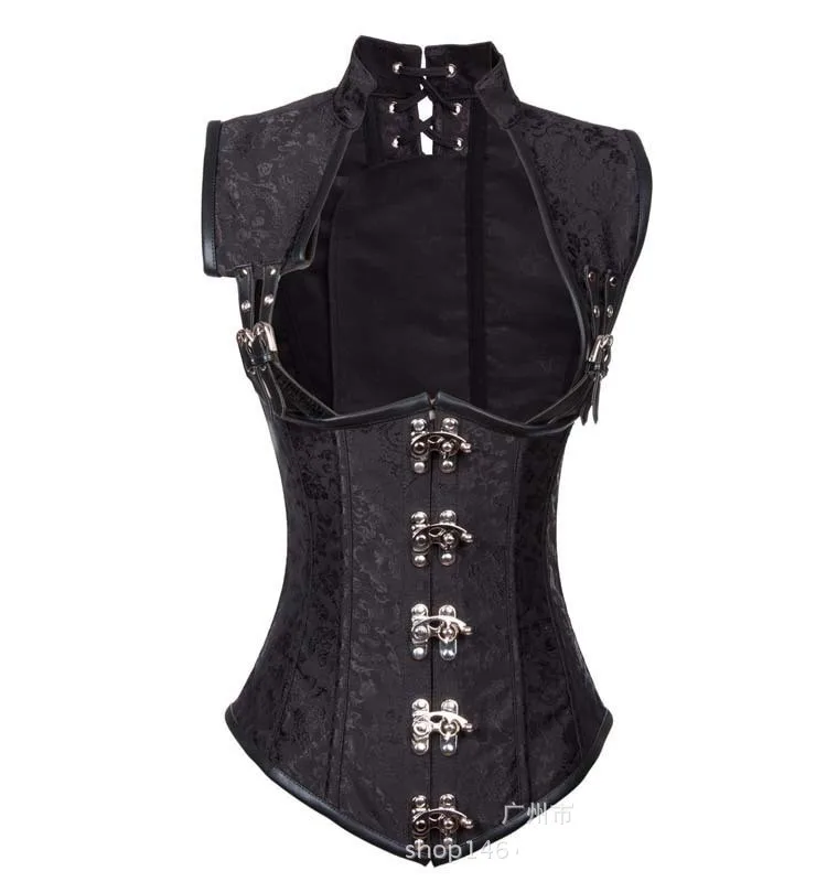 Noir Brun Rétro Punk Balck Désossé La Noir Taille Gothique Up Basque Acier 6xl Vapeur Corset Rouge S Sexy Plus Underbust En Brocade brown Lace Corselet qArwOd5qn