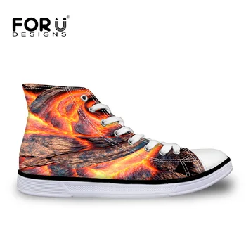 

FORUDESIGNS Men Canvas Shoes Casual Platform Shoes Flame Print High Ankle Shoes Male Leisure Shoe Lacing Up Zapatos for Teen Boy