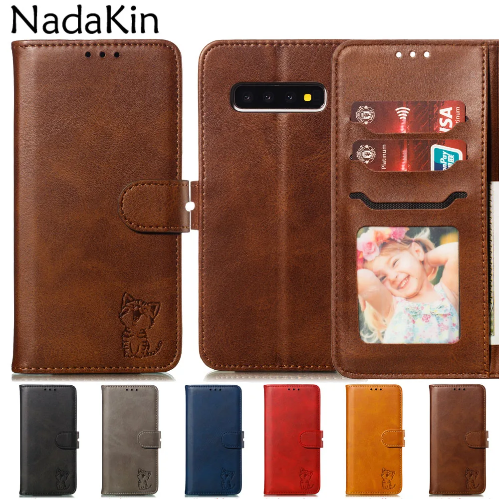 

Happy Cat Texture Flip Book Phone Shell Case for Samsung Galaxy S10e S10 S9 S8 Plus Note 9 Plain Leather Wallet Cover