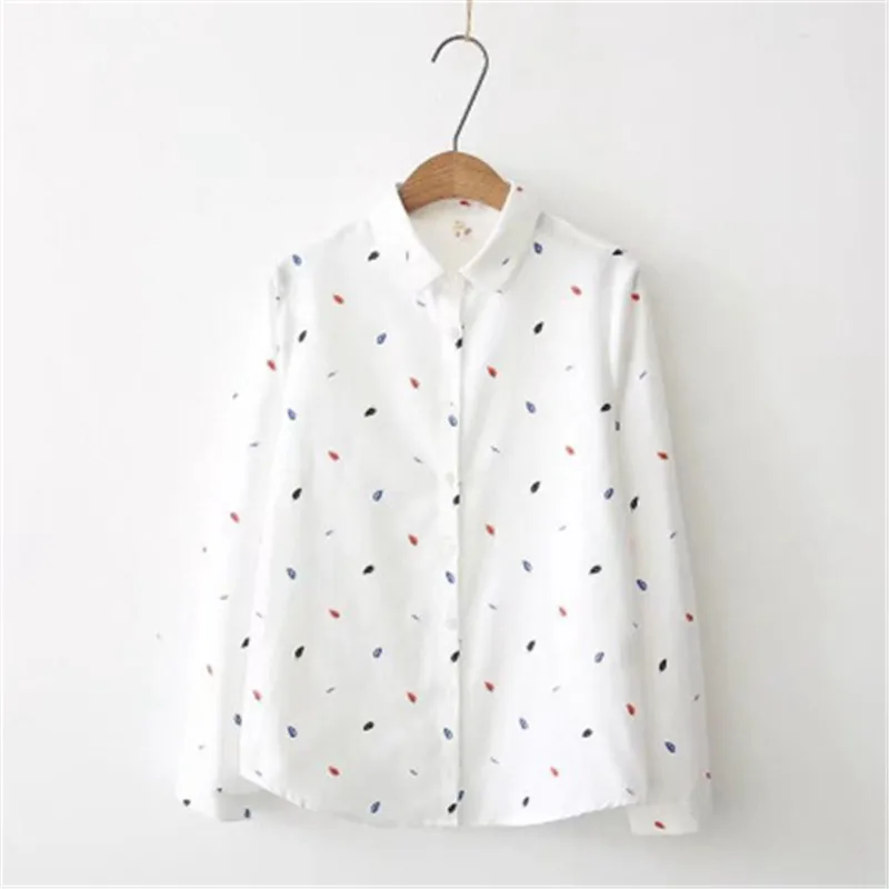  Dioufond Printed Shirts Women 2019 Spring New Women Long Sleeve Blouse Good Quality Cotton Blouses 