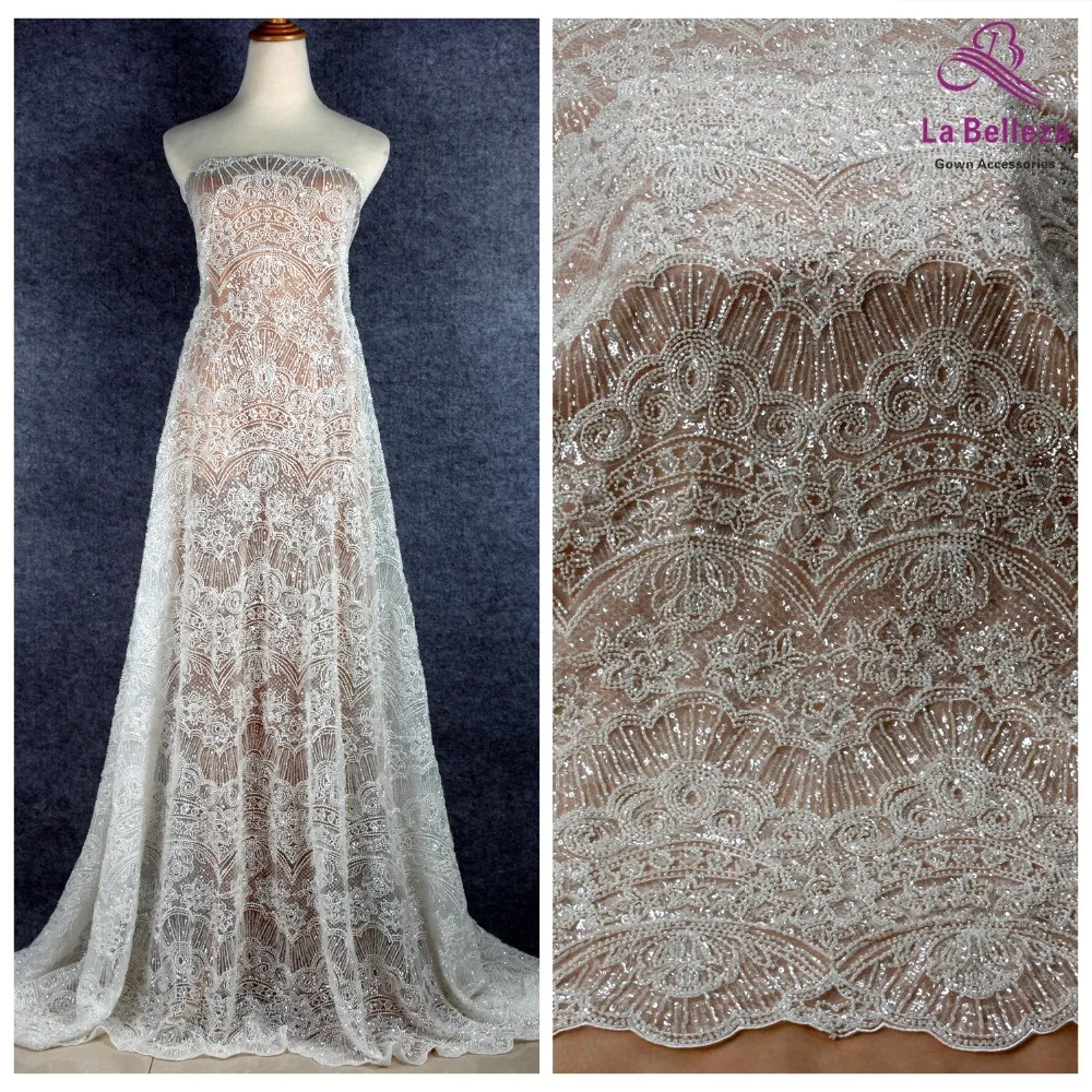Кружевное платье La Belleza белое кружевное с тяжелыми бусинами 1 ярд 2019|Кружево| |