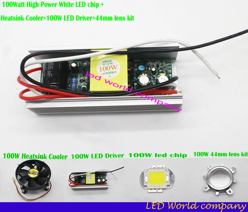 100 Вт 100 Вт Высокая мощность теплый белый 3000K светодиодный светильник+ радиатор кулер+ 100 Вт Светодиодный драйвер+ 100 Вт 44 мм 60 градусов объектив