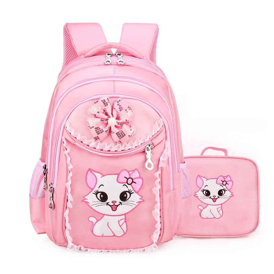 

Pink Lace School Bags For Girls 2019 Sweet Cute Princess Children Backpack Sets Kids Cat Bookbag Flower Primary School Backpacks
