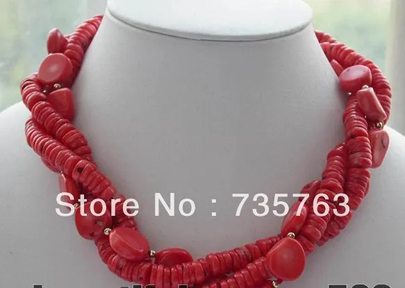 Xiuli 00728 Amazing 3 ряда 18 &quotnaturel red coin массивное коралловое ожерелье (c0323) | Украшения и
