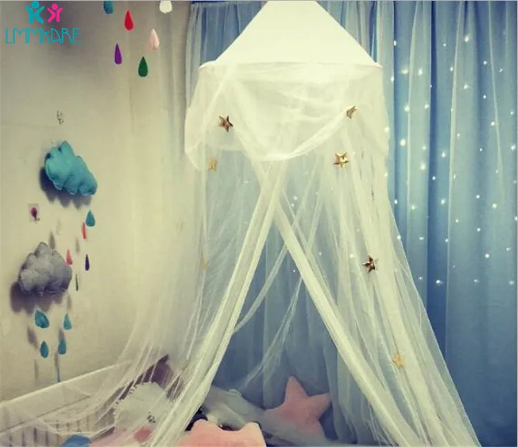 Хлопковая детская кроватка сетка розовая Фантазийная легкая пряжа бабочка принцесса ветер купол антимоскитная палатка украшение для спальни для маленькой девочки - Цвет: Белый