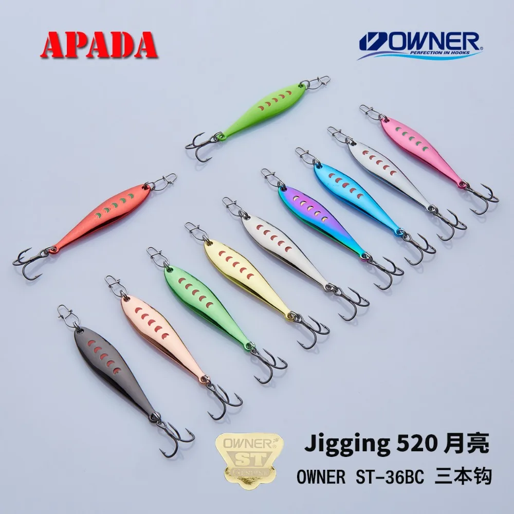 

APADA Jigging 520 Moon OWNER Treble Hook +Feather 14g 684X13X4mm Fishing Bass Lures Multicolor Metal Zinc alloy