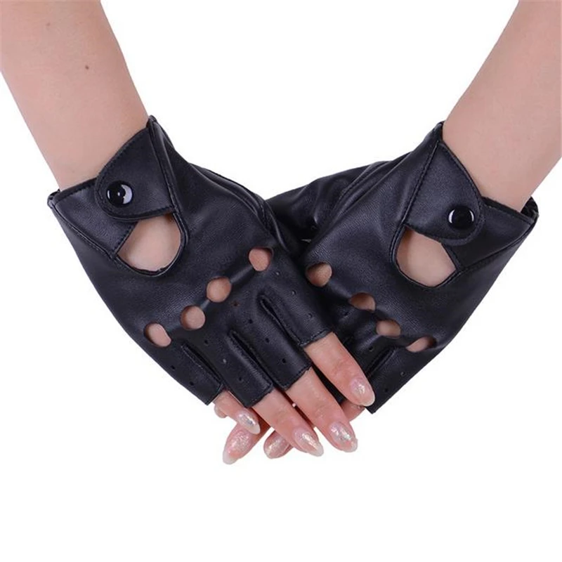 

2019 Free Shipping Fashion PU Half Finger Driving Show Women Gloves Fingerless Gloves For Women Black LC121