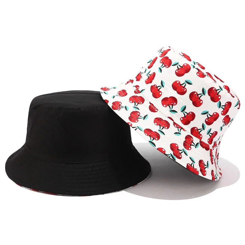 Из хлопка с принтом милый Вишневый Панама для рыбака шляпа Открытый Дорожная шляпа шляпы от солнца для Для женщин 06 - Цвет: White