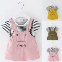 Для малышей, для маленьких девочек короткий рукав туфли с ремнем и пряжкой принцесса Полосатое платье для мамы и дочки, Костюмы платье для маленьких девочек, fille, meisjes kleding летние