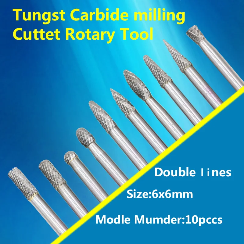 10 шт./1 коробка 6x60 мм вольфрам карбид роторные Заусенцы Набор Dremel Аксессуары для вращающихся инструментов фреза гравировальные Биты