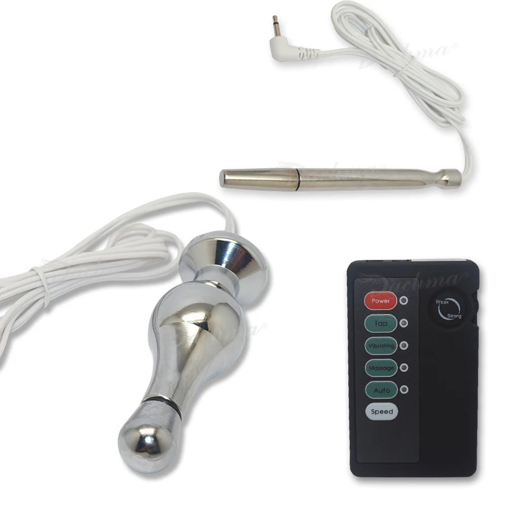 1set Electric Shock Stainless Steel Prostate Masturbator Anal Plug with Host Urethral Catheter Sound font b