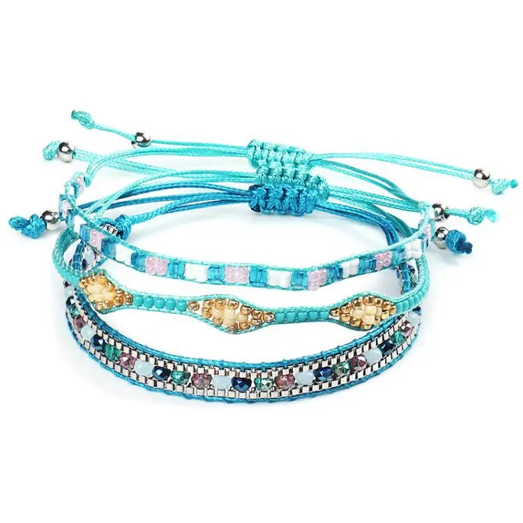 

Bohemian 3Pcs/set Handmade Woven Beads Bracelet Fashion Bracelets For Women Charm Pulseras Mujer Jewelry Gift