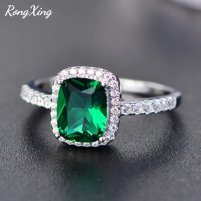 RongXing, фиолетовые/зеленые/синие/белые/желтые/розовые циркониевые кольца для женщин, 925 пробы, заполненные серебром, разноцветный камень, кольцо HR051 - Цвет основного камня: Green