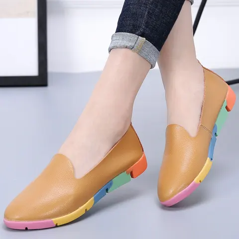 leather shoes ladies slip on nurse peas women sneakers women flats shoes fashion colored sole female shoes woman loafers