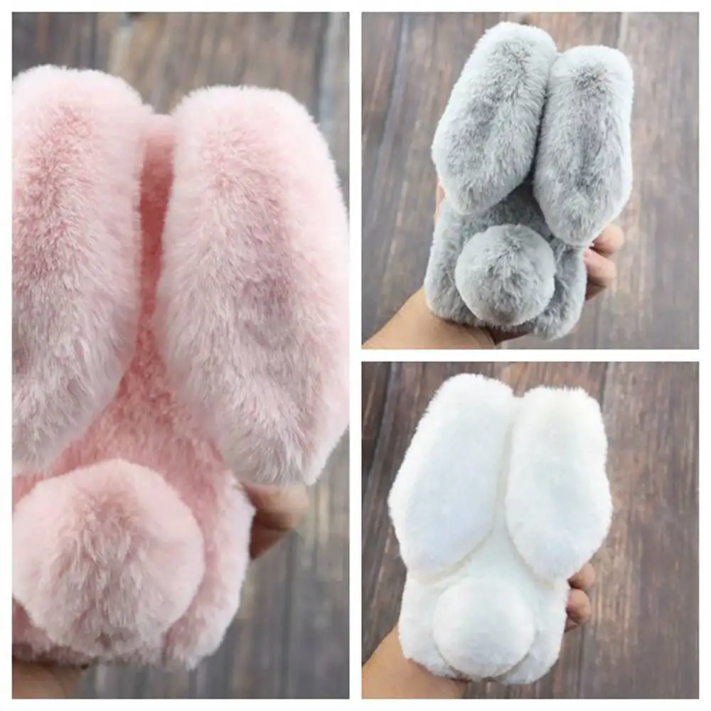 

3D Bling Rhinestone Warm Phone Coque for Motorola MOTO C E4 E5 Case Rabbit Ear Furry fluffy Fur Cover for Moto G5 G6 G5S Plus