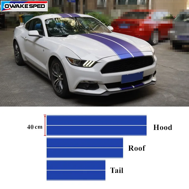 

Sport Racing Stripes Vinyl Decal Car Hood Roof Tail Whole Sticker Auto Body Front Rear Bumper Decals For Ford Mustang GT
