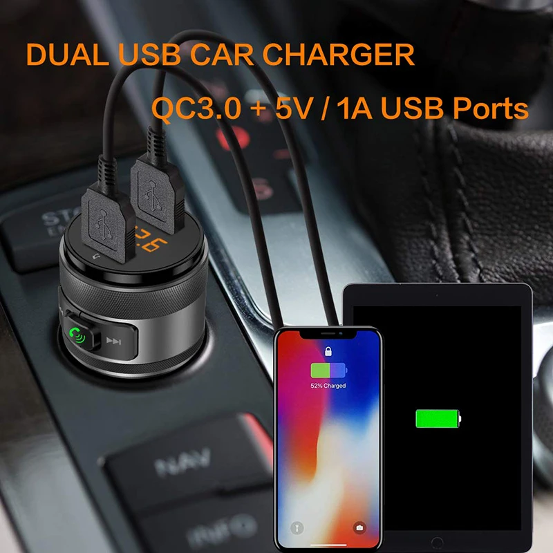 VicTsing Bluetooth FM Transmitter for Car QC3.0 5V 3.4A Wireless Bluetooth FM Radio Adapter Music Player Car Kit with Hands-Free (11)