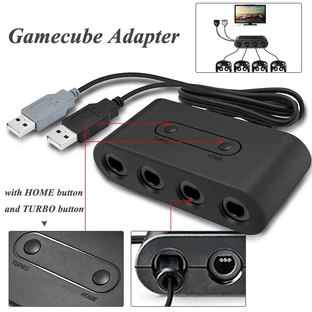 Черный 4 порты и разъёмы для кубик для игры джойстик для NGC адаптер Ninten сделать W ii U переключатель ПК игры аксессуар