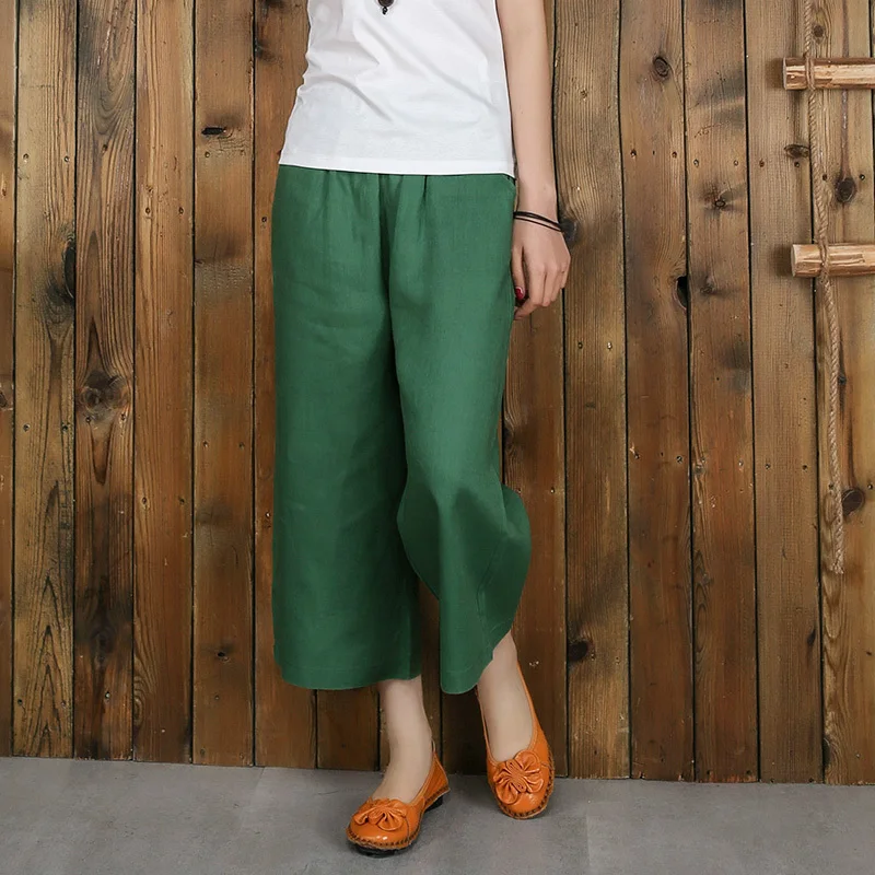 

Women Cotton Linen Wide Leg Pants 2019 Summer Autumn Casual Loose Elastic Waist Solid Trousers Plus Size 4XL