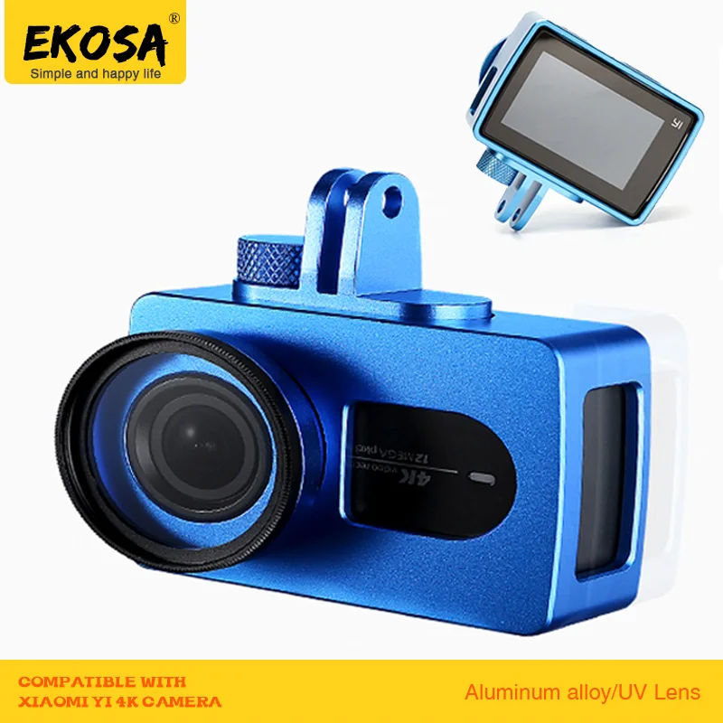 Goedkoop EKOSA Aluminium Voor Xiaomi Yi 4 K Case Accessoires Actie Camera Metalen legering Beschermende Huis Met Lens Cover + UV Lens Voor Yi 2 4 K