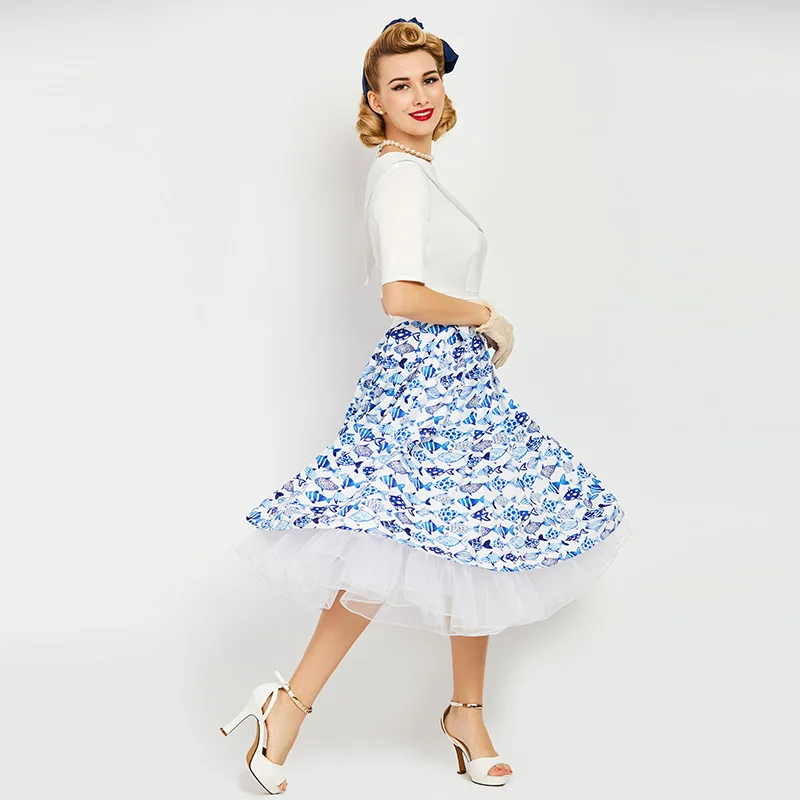 Sisjuly vintage1950s до середины икры белый Для женщин элегантный печати летнее платье