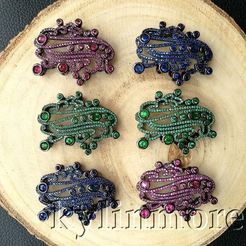 

CN073 1 Pc 32x41mm CZ Micro Pave Gunmetal Plated Jewelry Pendant Link Connector