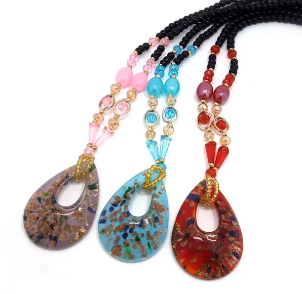

Free Shipping fashion unique 70cm drop pendant lampwork Murano art glass beaded pendant necklace Simulated Beads Necklace