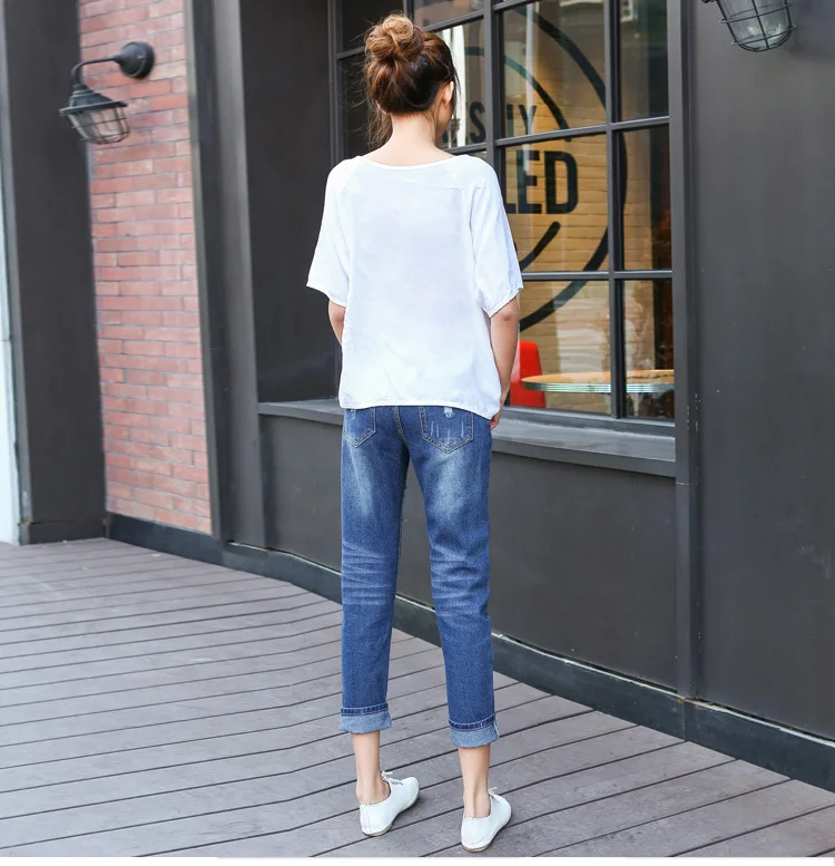 2019 мужского фасона с дырками женские джинсы брюки винтажные прямые джинсы повседневные брюки со средней талией женские F230