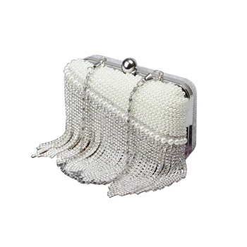 

Women Dinner Party Bags Shoulder Bag Bride Handbags Wallet Case Pearls Diamond Tassels Handbags for Banquet