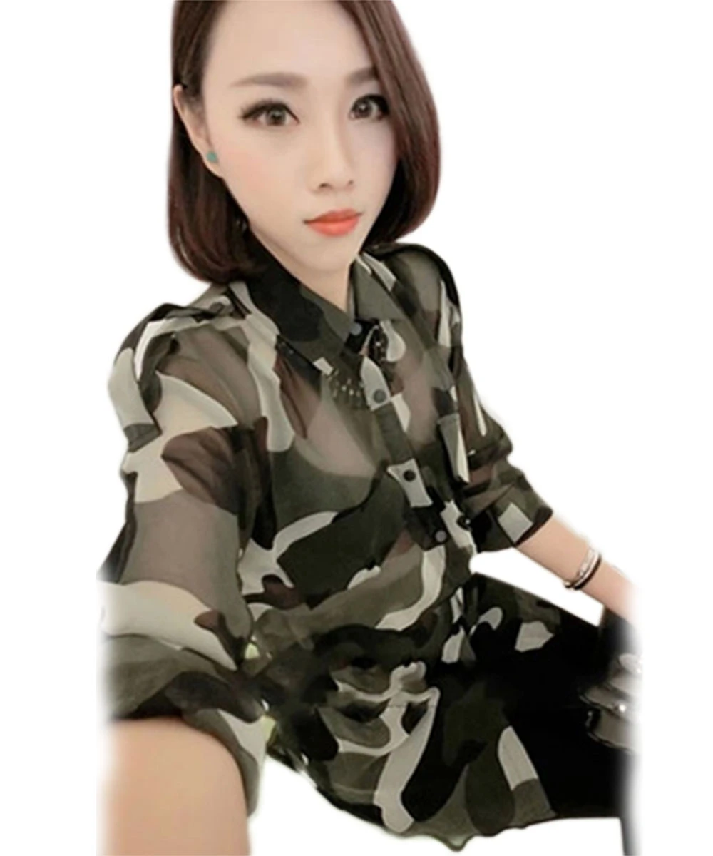 Mujeres blusa 2017 camuflaje verde del ejército blusas Blusas manga camisa masculina Blusa de gasa mujeres Tops|blouses women tops|loose chiffon blouseblouse long - AliExpress