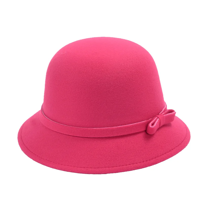 Весенняя модная винтажная Женская шерстяная шляпа Fedora Bucket Dome Bell с бантом фетровые шапки женские шапки шляпа 7 цветов