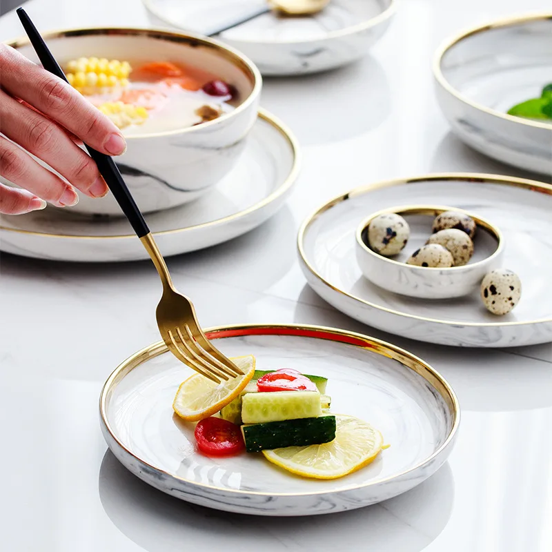 Европейская каменная позолоченная керамическая посуда набор посуды хозяйственная тарелка салат блюдо для закусок тарелка