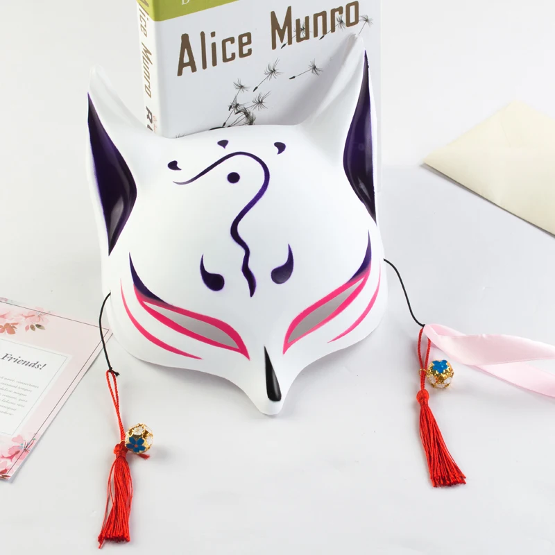 Японская Маска с изображением лисы, Маскарадная маска для косплея, Маскарадная маска с изображением животных из белого пластика, ПВХ, лисы, косплей