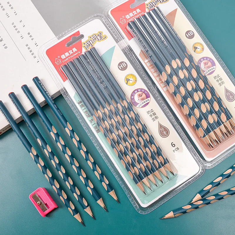 

hole pencil Triangle correction grip student wooden pencil triangle pen School Items School Pencil