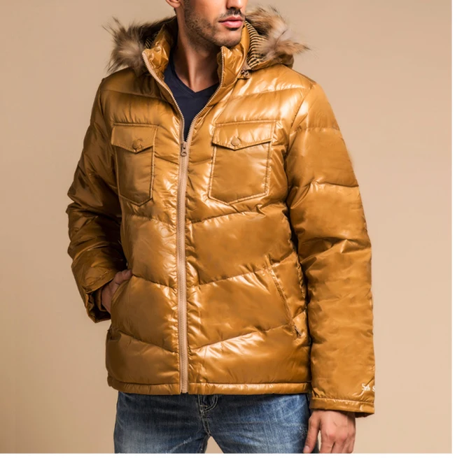 

new fashion men's duck down overcoat with a real fur collar hood thick warm parka jacket male clothing yellow plus oversize
