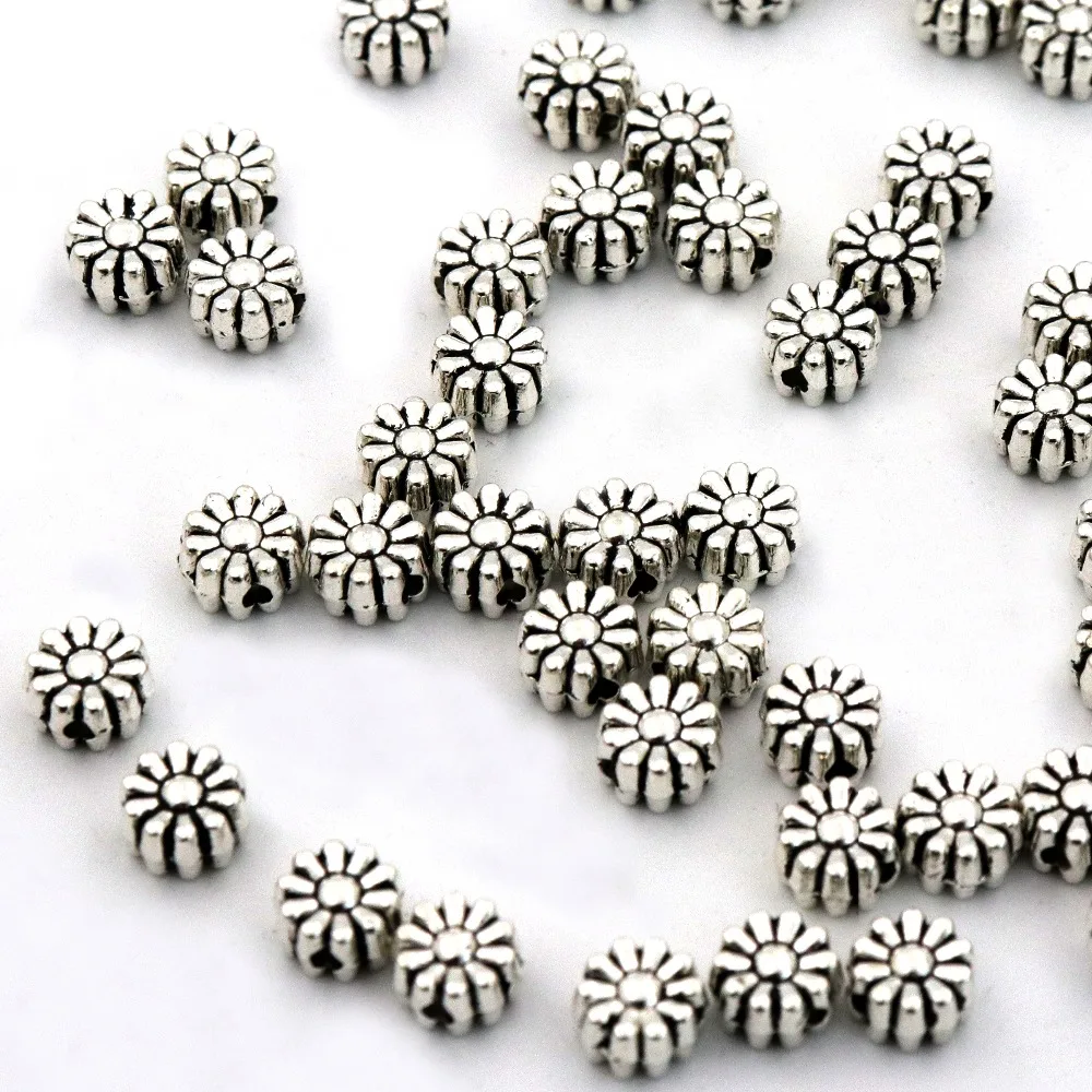

50pcs Antique Silver Flower Metal Spacers Loose Beads For Jewelry Finding Bracelet Necklace Needlework DIY Jewelry Accessories
