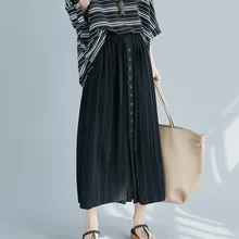 Новинка, Женская юбка, длинная юбка, Корейская версия, Ретро стиль, плиссированная юбка, на пуговицах, длинная, свободная, повседневная, тонкая, хлопковая, юбка для женщин