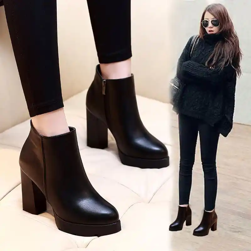 botines tacon alto negro