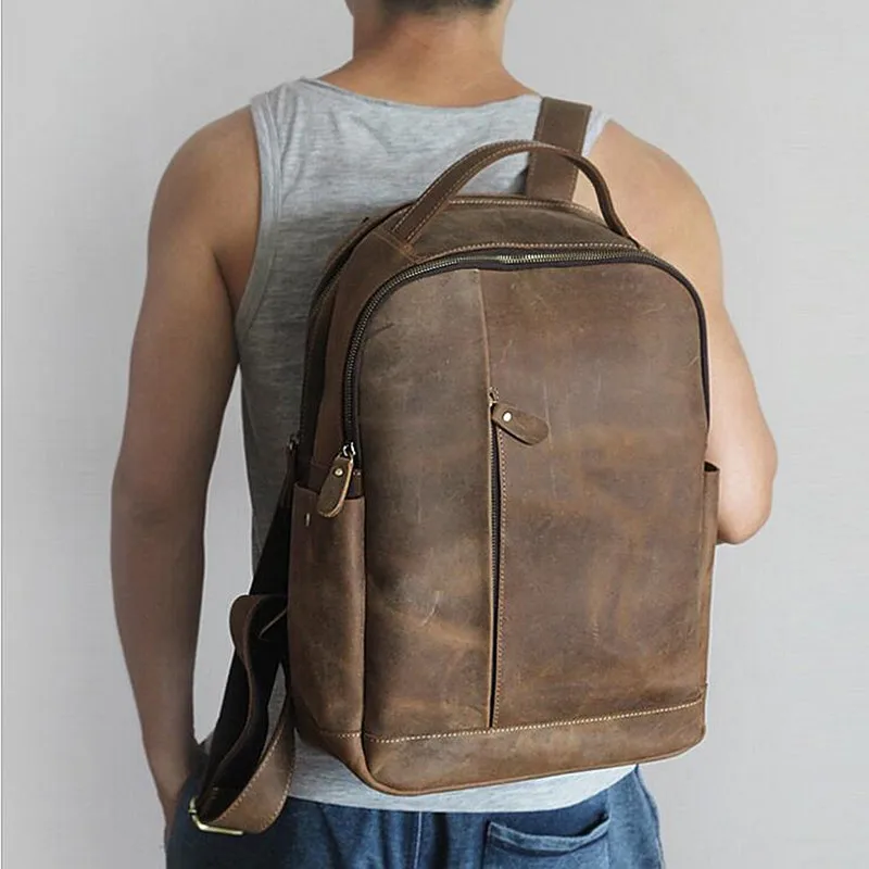 Muži 100% originální kožené notebooky batohy Muž Vintage ležérní batohy Pánské cestovní držák 14inch 15.6inch tašky počítačové školy