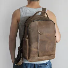 Men 100% Genuine Leather Laptop Backpacks Male Vintage Casual Backpacks Men’s Travel Holder 14inch 15.6inch Computer School Bags