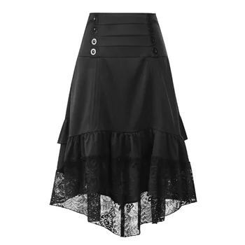 

Victorian Bustle Skirt Women Ruched Buttons Steampunk Gothic Retro Vintage Lolita Asymmetrical High Low Ruffle Lace Skirt Falda