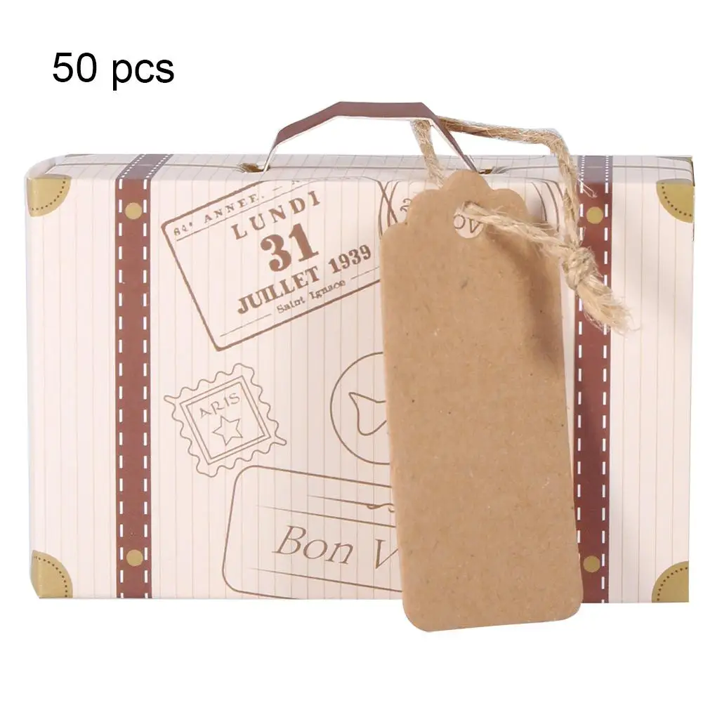 

50pcs/ Set Novel Mini Suitcase Elegant Portable Cardboard Candy Gift Box Wedding Party Birthday Box Ropes b12 619