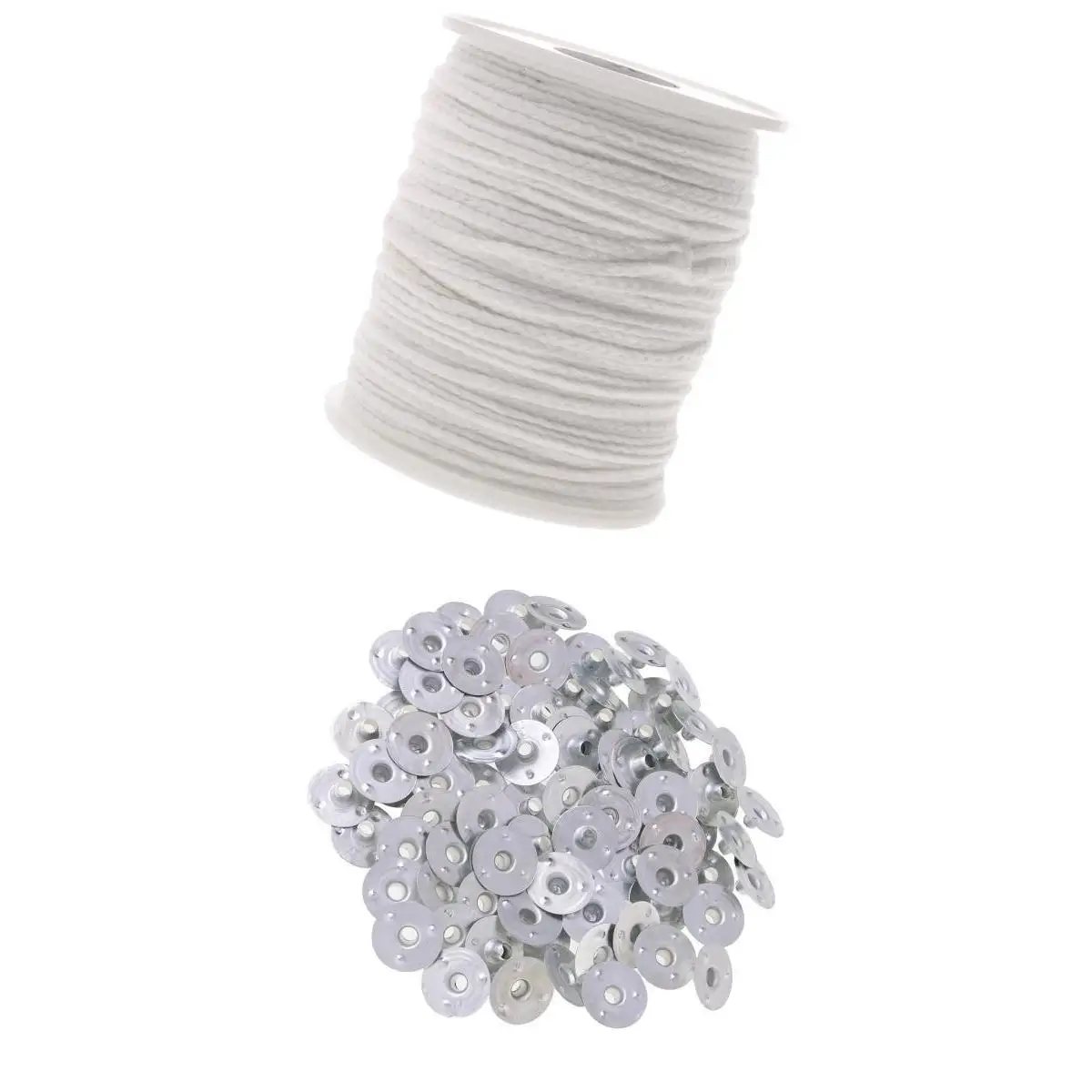 200Pcs Unwaxed Wicks Sustainer Tabs and 2.5mm Cotton Candle Core Wicks (200ft) for Making DIY Craft Candles