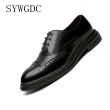 SYWGDC 2019 Four Seasons Pointed Toe Men Formal Business Brogue Shoes Luxury Men's Dress Shoes Male Casual Leather Wedding shoe men shoes quality leather dress round toe shoe men brand brogue black business wedding casual shoes
