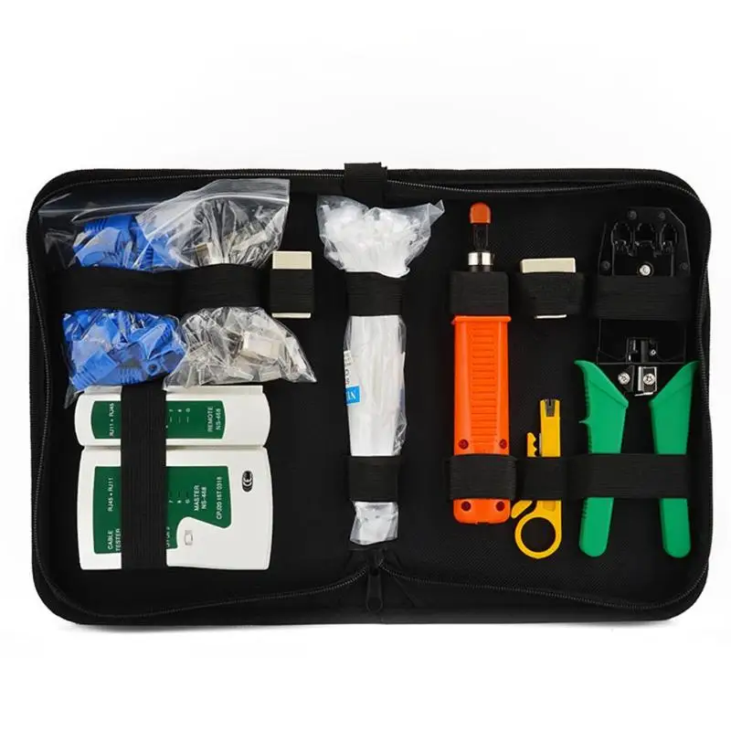 

10pcs Network Repair Tool Set Cable Crimper Cable Stripping Line/Tangent Pliers Screwdrive 4P2C/4P4C RJ22 Connector Cable Tester