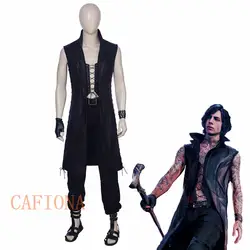 Cafiona Новый Хэллоуин игра Devil May Cry 5 Косплей V Косплей Костюм Длинная кожаная куртка сапоги на заказ размер Комплект Высокое качество