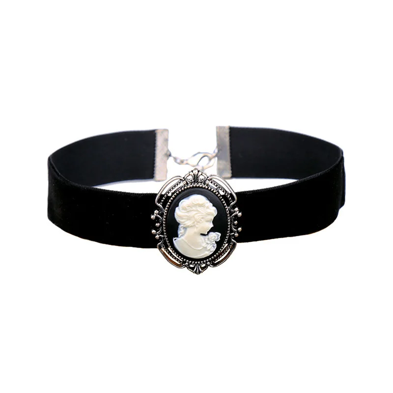Vintage Gothic Black Velvet Choker 20mm Necklace Lady Cameo Pendant Drop Retro Vintage Gothic Black Velvet Choker 20mm Necklace Lady Cameo Pendant Drop Retro