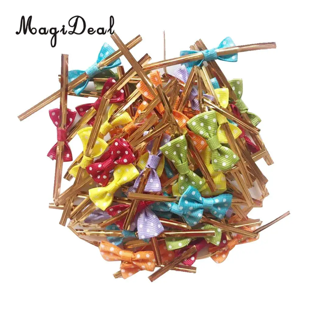 MagiDeal 50 Pieces Bowknot Sealing Wire Bakery Packing Cake Decoration Wire Bow Twist Tie for DIY Art Craft Projects #2