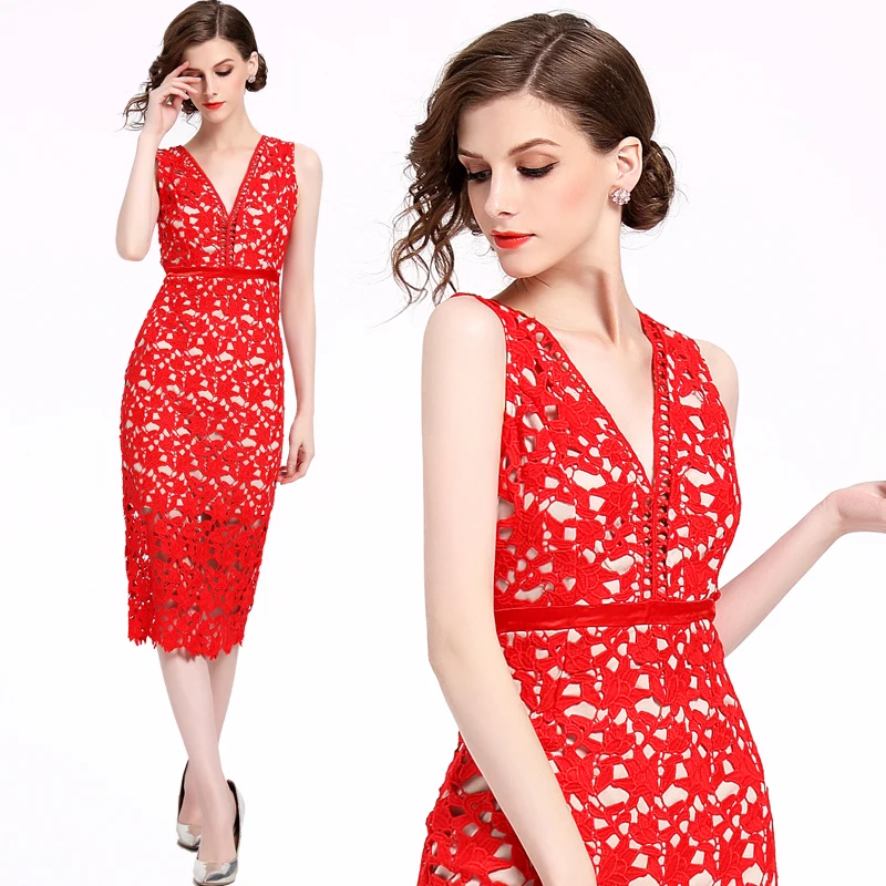 2018 новые женские летние платье vestidos модный v образный вырез кружева выдолбленные