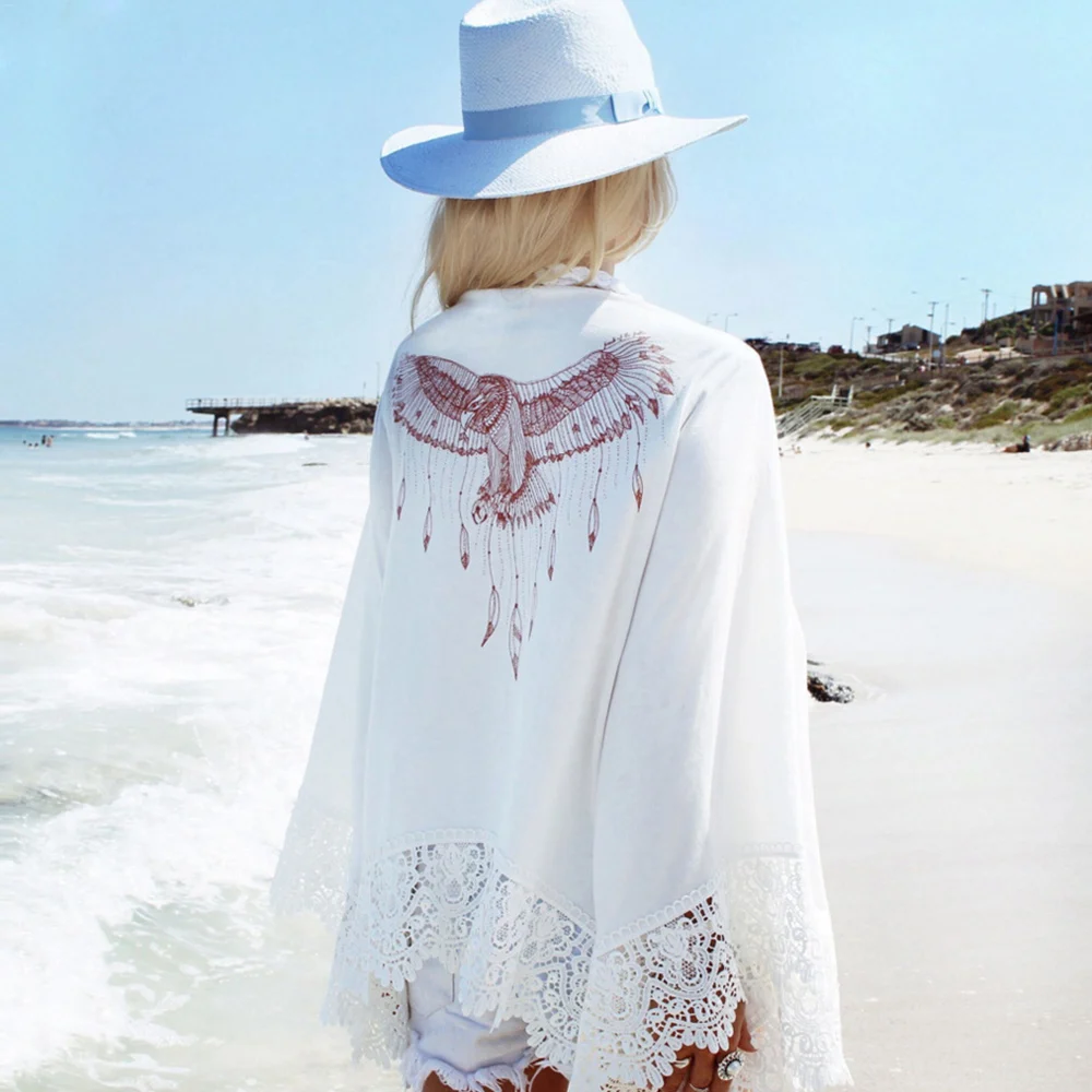 Пляжное белое бикини, туника с длинным рукавом, пляжная одежда, женский сексуальный купальник с v-образным вырезом, летние платья